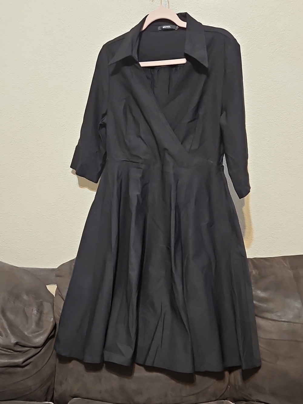 Miusol Black Collared Wrap Midi Dress